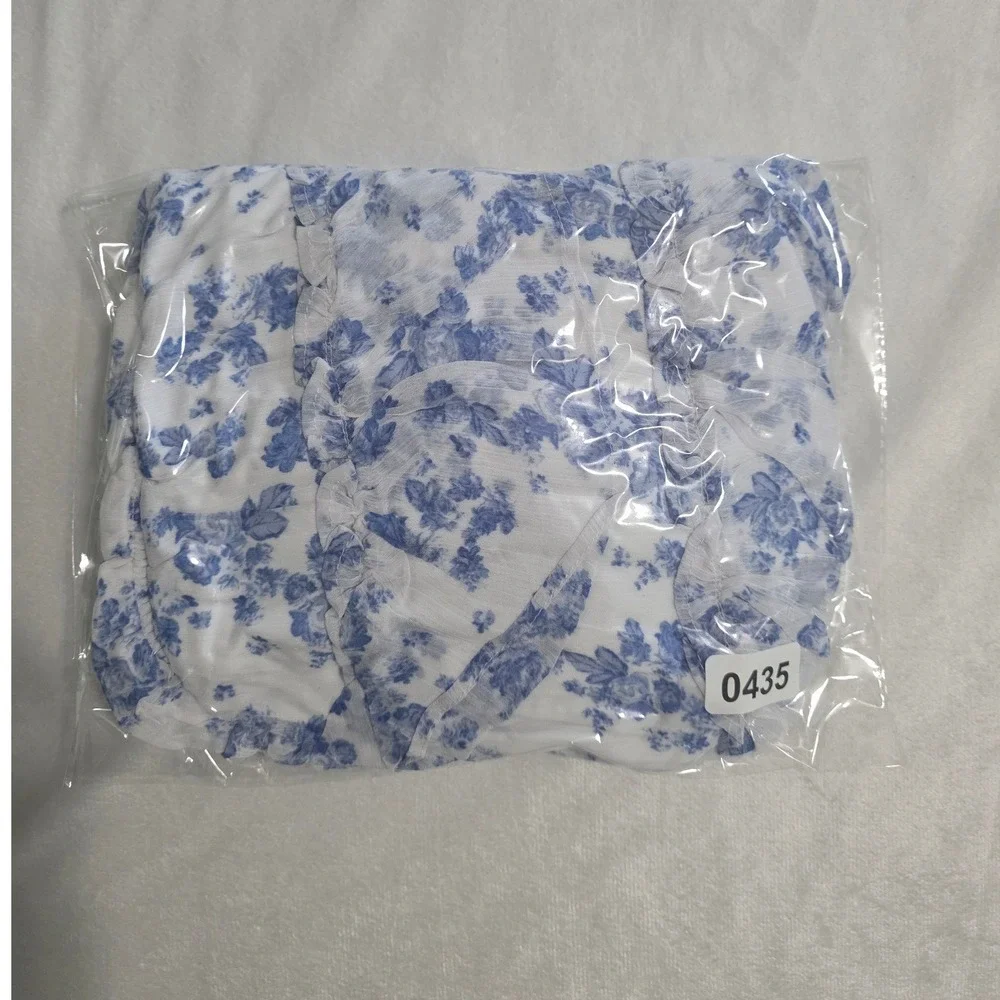 1.STATE Blue White Floral Smocked High Neck Tiered Ruffle Mini Dress Small - Picture 6 of 6